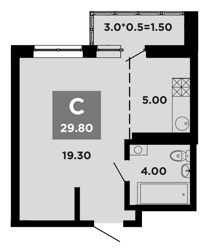Планировка — NEO-квартал Красная площадь, Студия, 28 м²