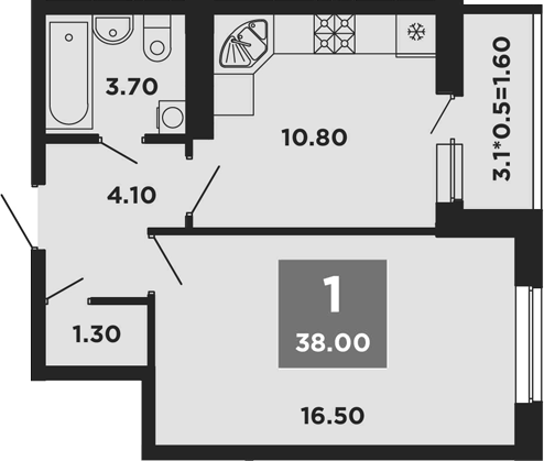 Планировка — NEO-квартал Красная площадь, 1-комн., 36 м²