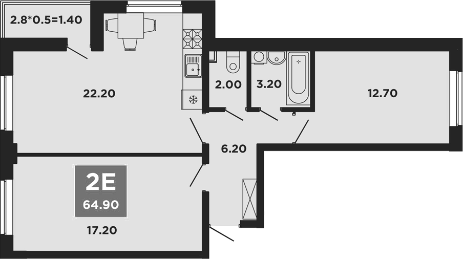 Планировка — NEO-квартал Красная площадь, 3-комн., 64 м²