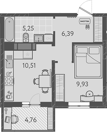Планировка — Теплые края, 1-комн., 32 м²