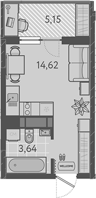 Планировка — Теплые края, Студия, 18 м²