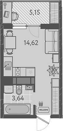 Планировка — Теплые края, Студия, 18 м²