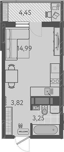 Планировка — Теплые края, Студия, 22 м²