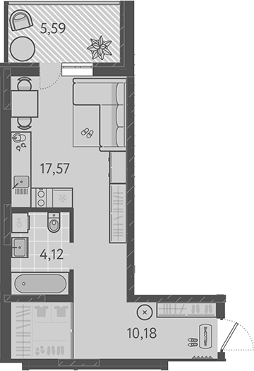 Планировка — Теплые края, Студия, 29 м²
