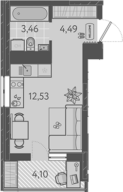 Планировка — Теплые края, Студия, 20 м²