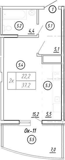 Планировка — Резиденция Ясногорская, Студия, 34 м²