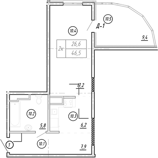 Планировка — Резиденция Ясногорская, Студия, 38 м²
