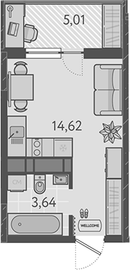 Планировка — Теплые края, Студия, 18 м²