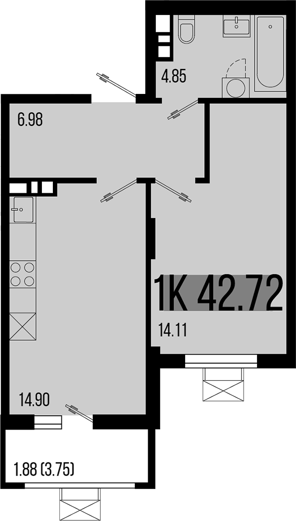 Планировка — Цветной бульвар, 1-комн., 41 м²