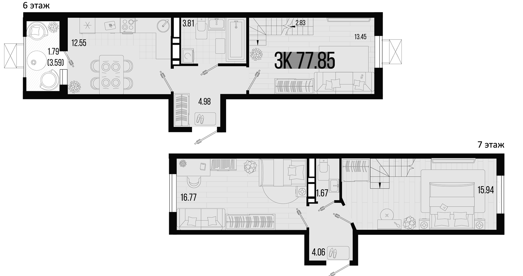 Планировка — Цветной бульвар, 3-комн., 76 м²