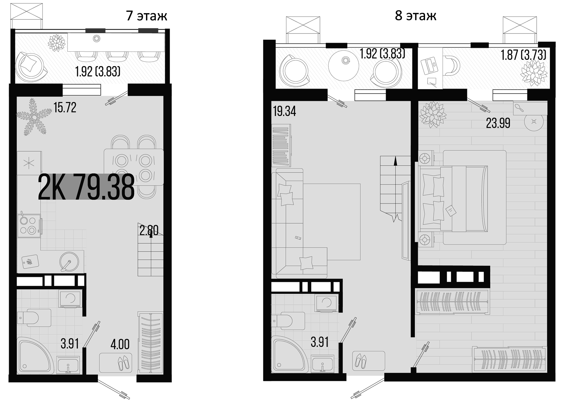 Планировка — Цветной бульвар, 2-комн., 74 м²
