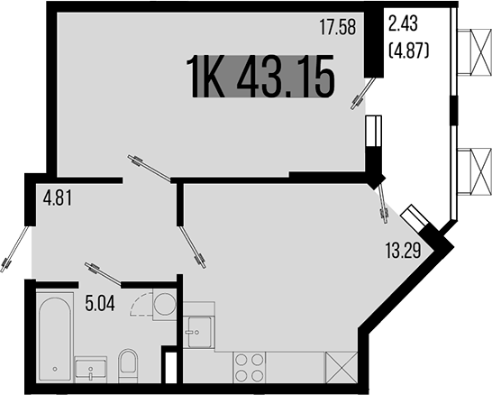 Планировка — Цветной бульвар, 1-комн., 41 м²