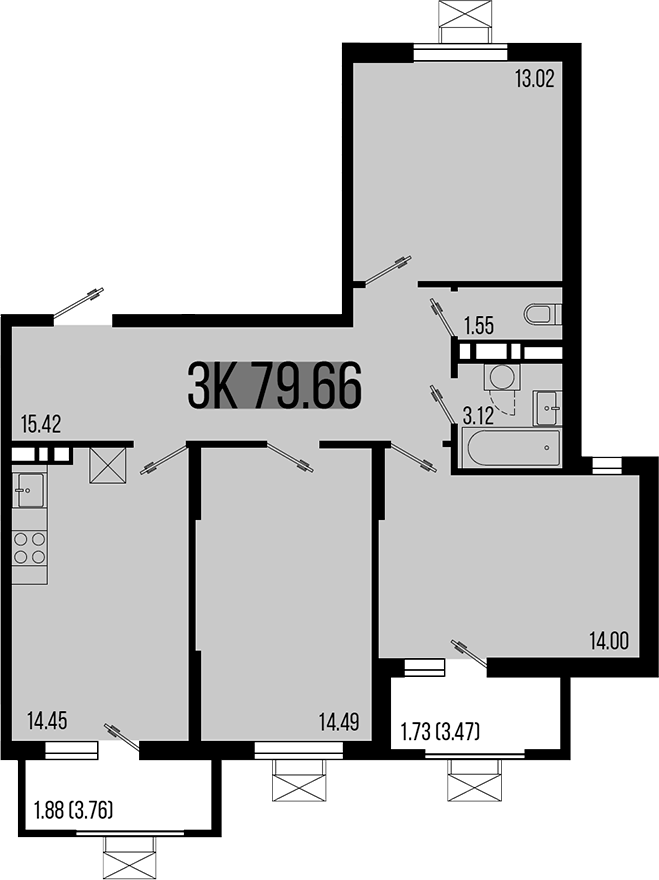 Планировка — Цветной бульвар, 3-комн., 76 м²