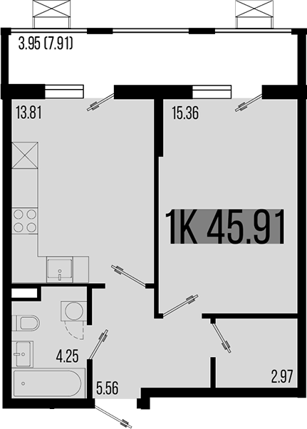 Планировка — Цветной бульвар, 1-комн., 42 м²