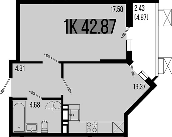 Планировка — Цветной бульвар, 1-комн., 40 м²