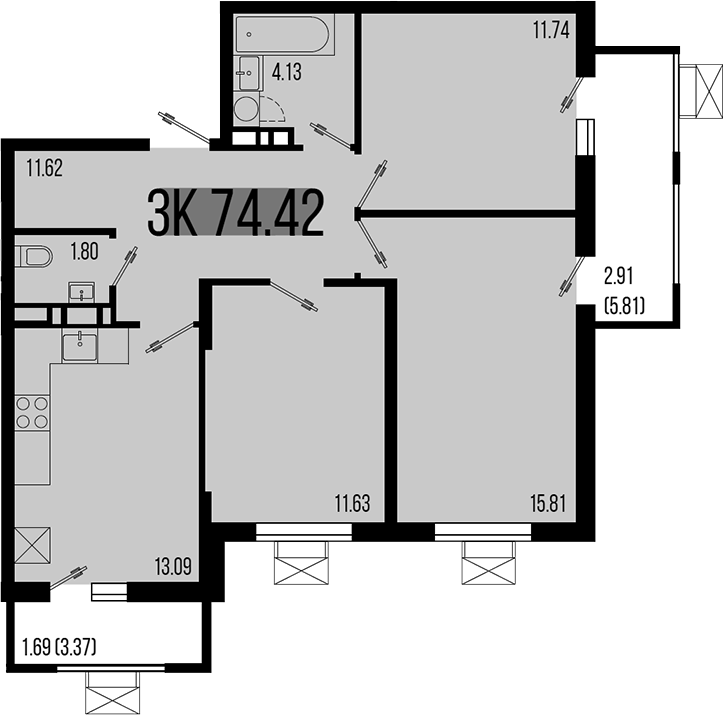 Планировка — Цветной бульвар, 3-комн., 70 м²