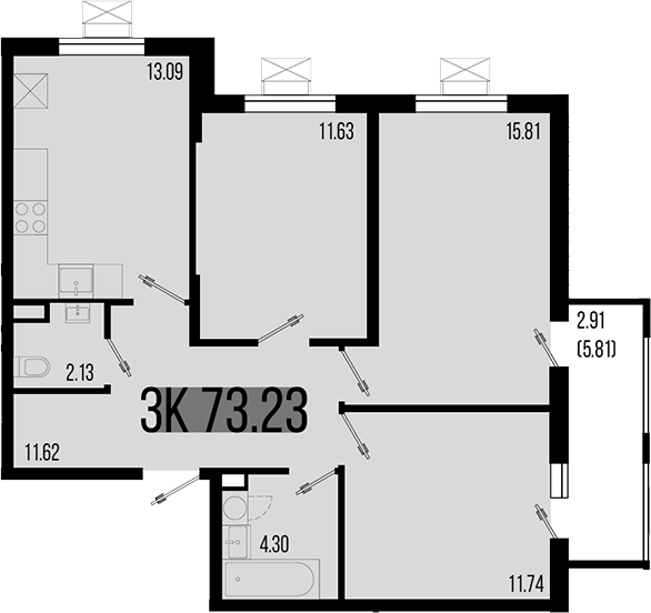 Планировка — Цветной бульвар, 3-комн., 70 м²
