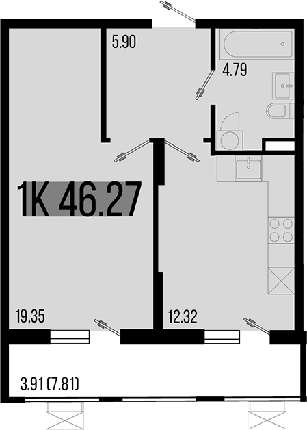Планировка — Цветной бульвар, 1-комн., 42 м²