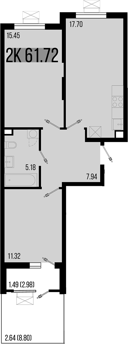 Планировка — Цветной бульвар, 3-комн., 58 м²