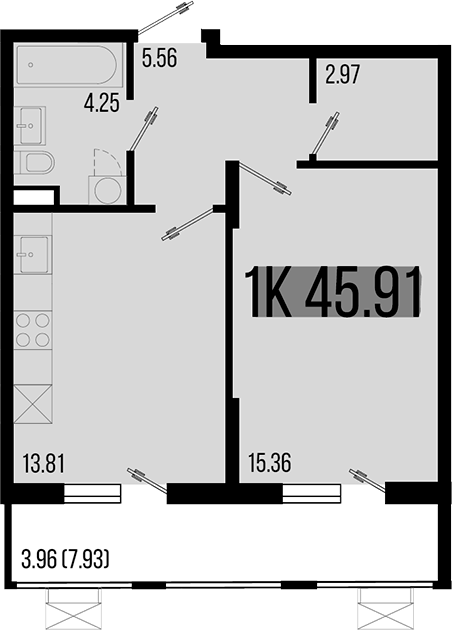 Планировка — Цветной бульвар, 1-комн., 42 м²