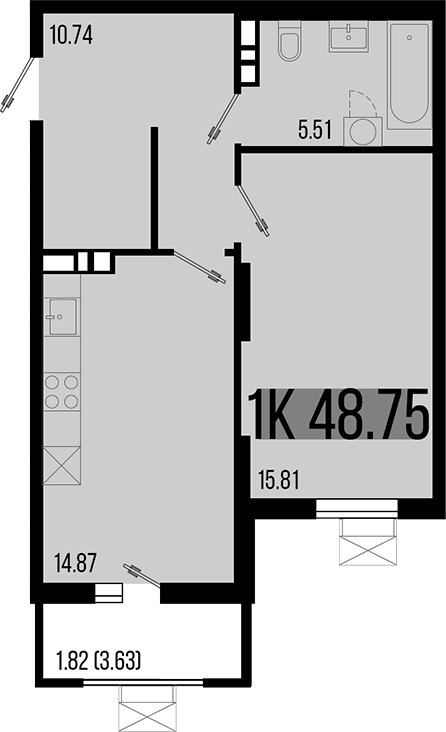 Планировка — Цветной бульвар, 1-комн., 47 м²