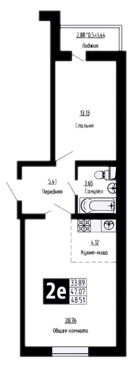 Планировка — Фруктовый сад, 2-комн., 47 м²