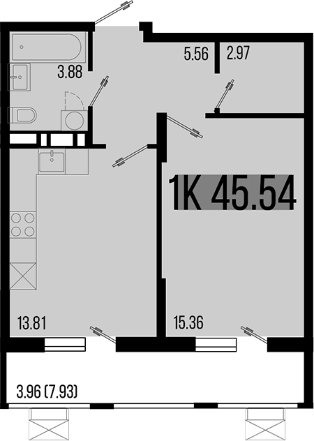 Планировка — Цветной бульвар, 1-комн., 42 м²