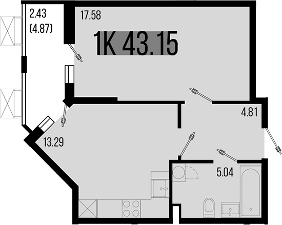 Планировка — Цветной бульвар, 1-комн., 41 м²