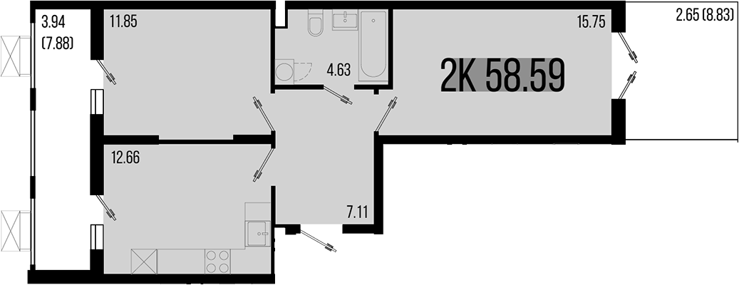 Планировка — Цветной бульвар, 2-комн., 52 м²