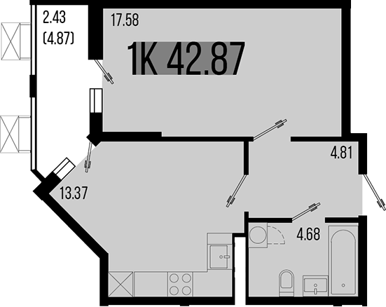 Планировка — Цветной бульвар, 1-комн., 40 м²