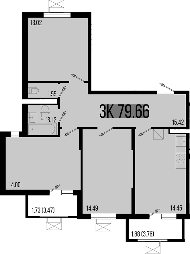 Планировка — Цветной бульвар, 3-комн., 76 м²