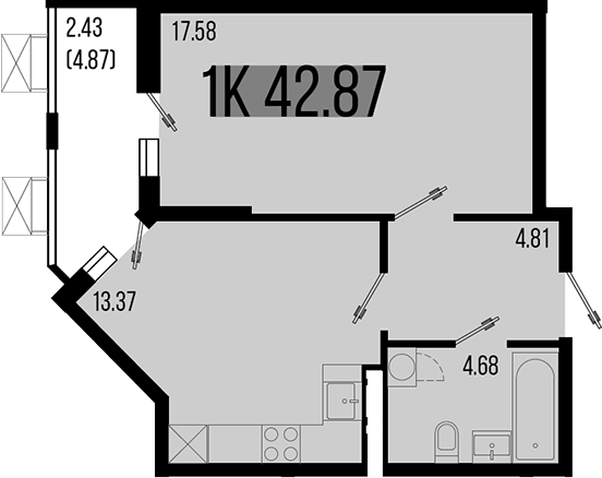 Планировка — Цветной бульвар, 1-комн., 40 м²
