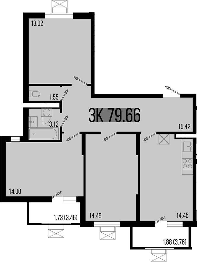 Планировка — Цветной бульвар, 3-комн., 76 м²