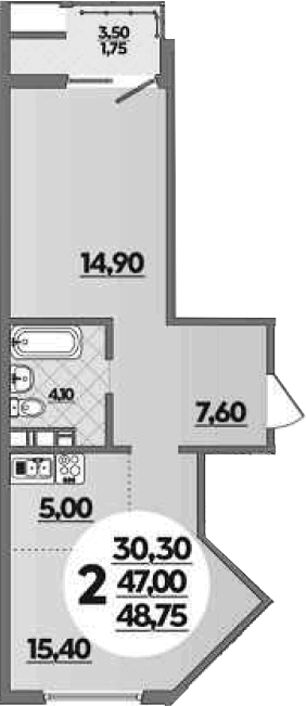 Планировка — Горгиппия, 2-комн., 47 м²