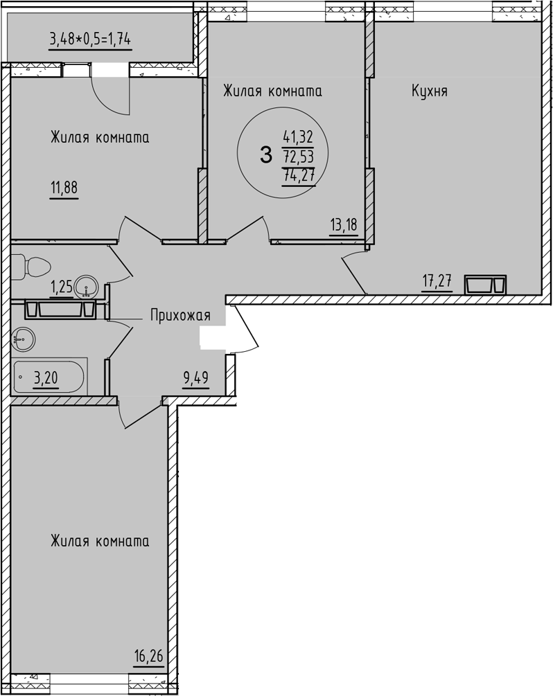 Планировка — Друг, 3-комн., 73 м²