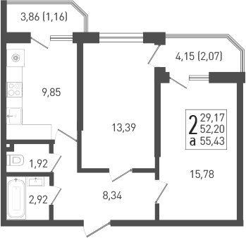 Планировка — Огурцы, 2-комн., 50 м²