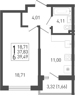 Планировка — Огурцы, 1-комн., 38 м²