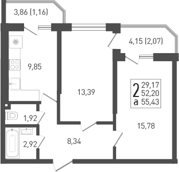 Планировка — Огурцы, 2-комн., 53 м²