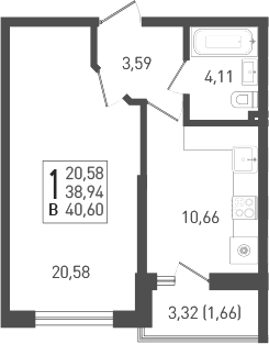 Планировка — Огурцы, 1-комн., 40 м²