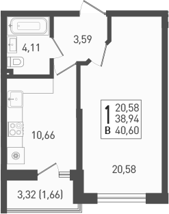Планировка — Огурцы, 1-комн., 40 м²