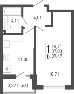 Планировка — Огурцы, 1-комн., 38 м²