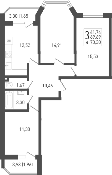 Планировка — Огурцы, 3-комн., 71 м²