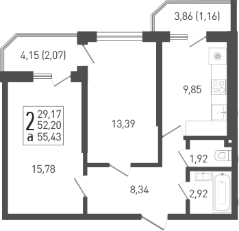 Планировка — Огурцы, 2-комн., 55 м²