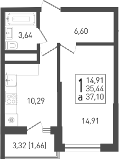 Планировка — Огурцы, 1-комн., 36 м²