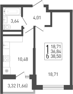 Планировка — Огурцы, 1-комн., 37 м²