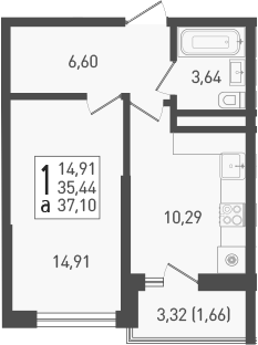 Планировка — Огурцы, 1-комн., 35 м²