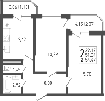 Планировка — Огурцы, 2-комн., 52 м²