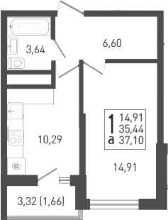 Планировка — Огурцы, 1-комн., 36 м²