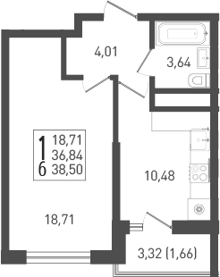 Планировка — Огурцы, 1-комн., 38 м²