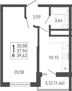 Планировка — Огурцы, 1-комн., 39 м²